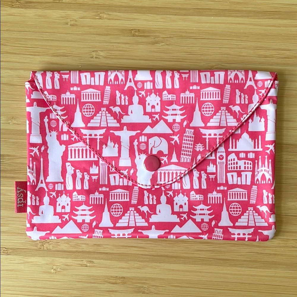 Ipsy Bag - Pink and White World Travel Patterned Pouch